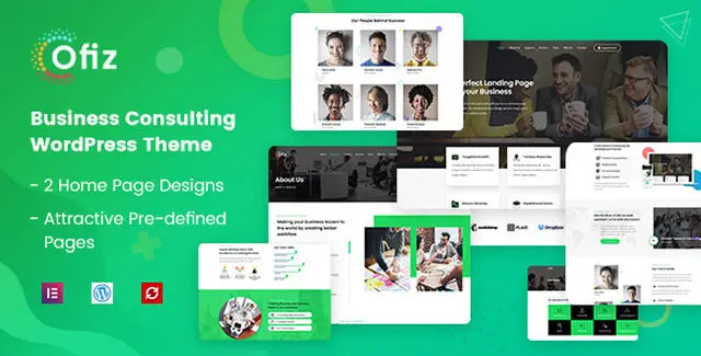 Ofiz business consulting WordPress theme homepage demo layout with Elementor