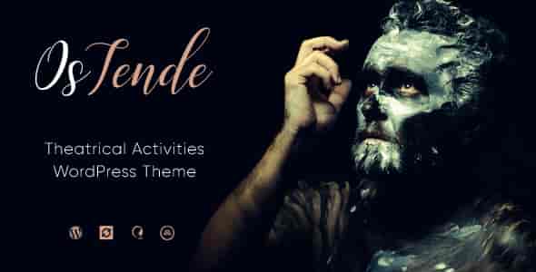 OsTende theater WordPress theme homepage preview with event listings and online ticketing layout