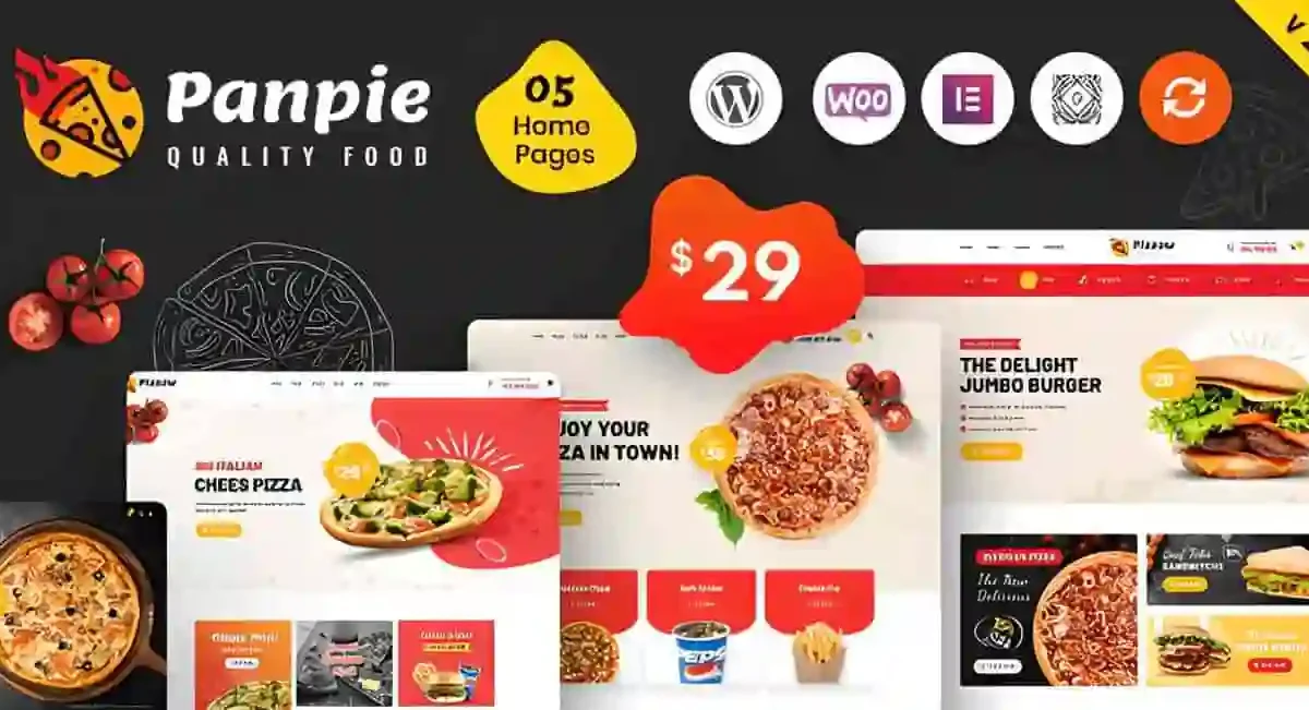Panpie Restaurant WordPress Theme demo preview showing elegant restaurant website design with Elementor compatibility