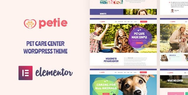 Petie WordPress theme preview for pet care centers and veterinary clinics