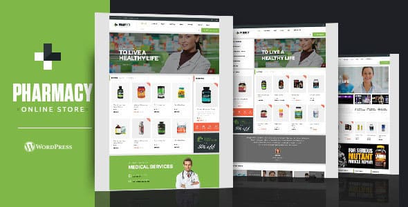 Pharmacy WordPress Theme homepage demo showing responsive medical website design