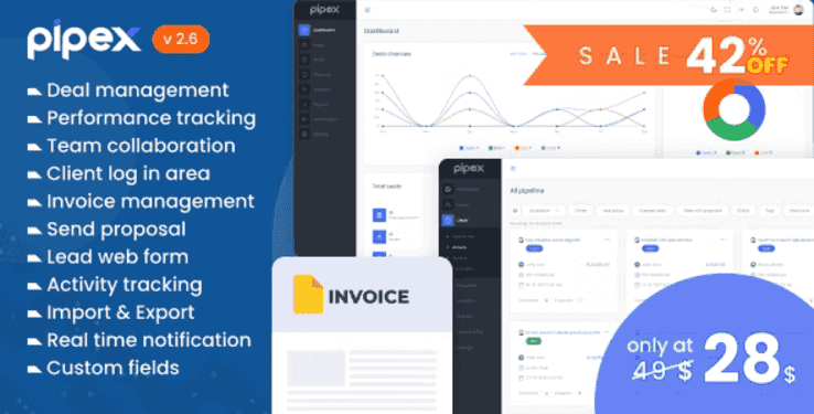 PipeX CRM PHP Script customer relationship management dashboard interface