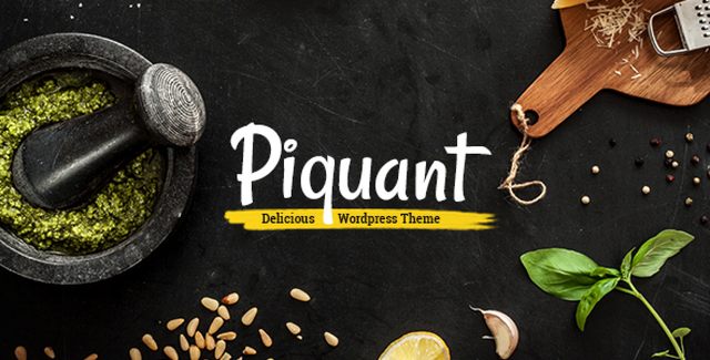 Piquant WordPress theme demo showing a restaurant website with food menu and OpenTable reservation form