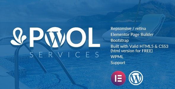 Pool service WordPress theme preview showcasing Elementor page builder layout