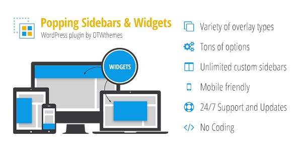 WordPress sidebar widget plugin interface showing unlimited sidebar and overlay layout options