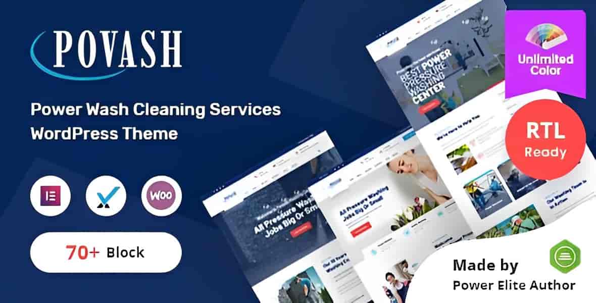 Povash pressure washing WordPress theme demo showing professional cleaning business website layout with Elementor