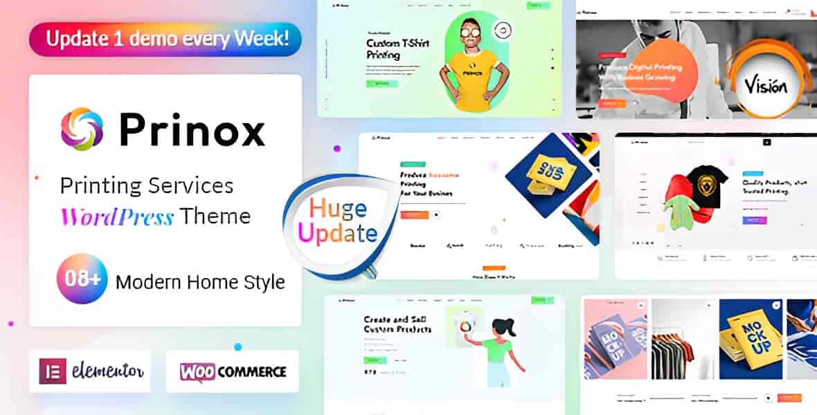 Prinox printing services WordPress theme demo showcasing a modern print shop website layout
