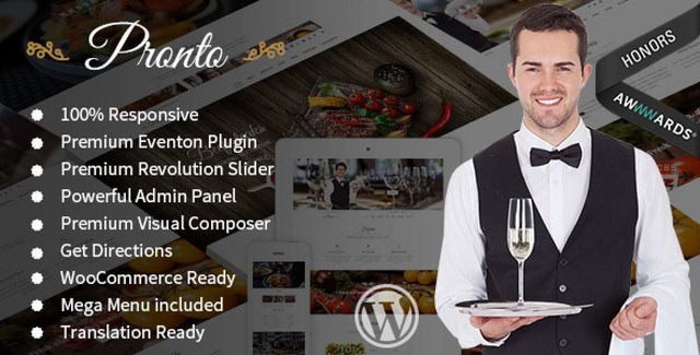 Pronto restaurant and event WordPress theme demo preview