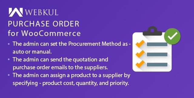 Purchase order plugin for WooCommerce dashboard showing inventory management and procurement features