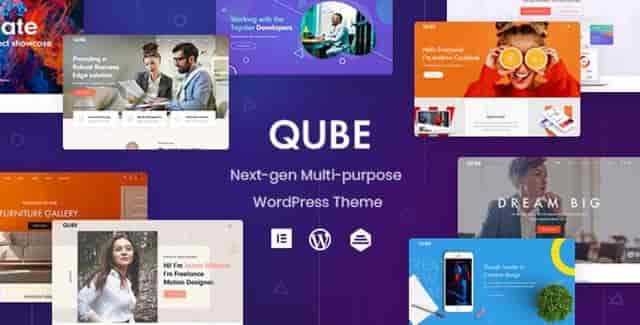Qube multipurpose WordPress theme preview on desktop and mobile