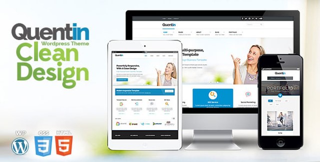 Quentin multipurpose WordPress theme demo preview on corporate and business websites