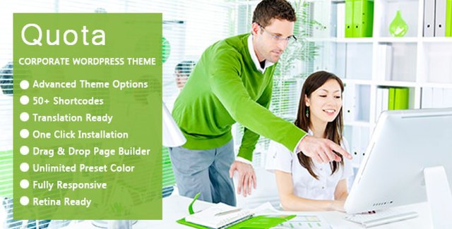 Quota Business WordPress Theme demo showing corporate website layout