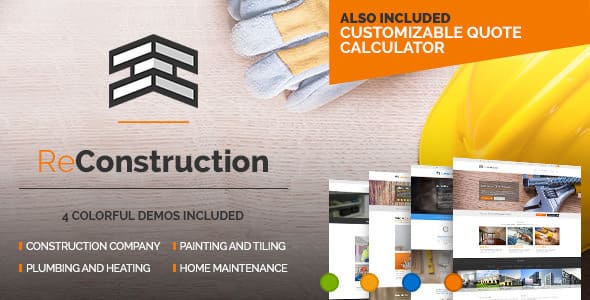 ReConstruction construction WordPress theme demo layout showcasing contractor website design