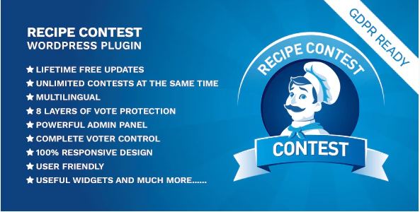 Recipe Contest WordPress Plugin interface showing competition entry layouts