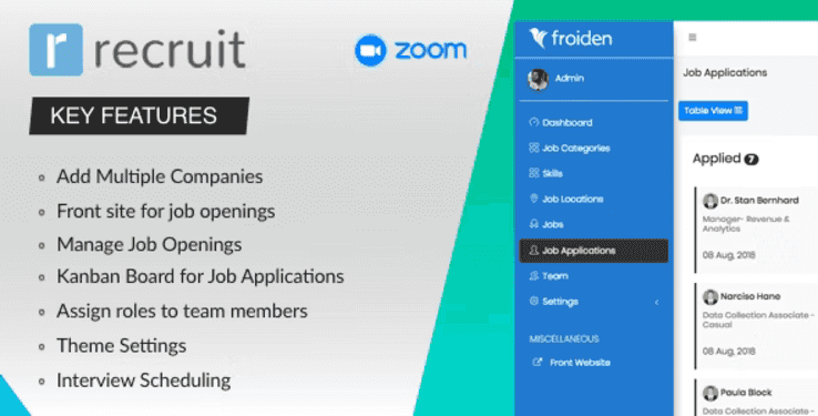 Recruit recruitment manager PHP script admin dashboard interface