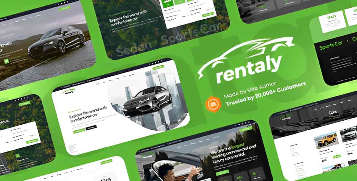 Rentaly car rental website template HTML with RTL support and Elementor PRO