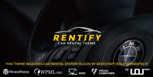 Rentify car rental WordPress theme demo preview showing modern rental business website design
