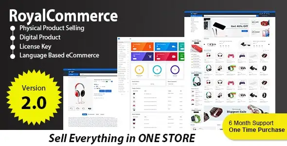 RoyalCommerce Laravel ecommerce script dashboard for selling physical and digital products