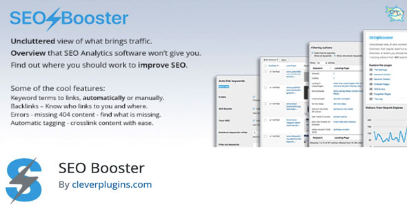 SEO Booster Premium WordPress Plugin interface showing keyword research and internal linking features