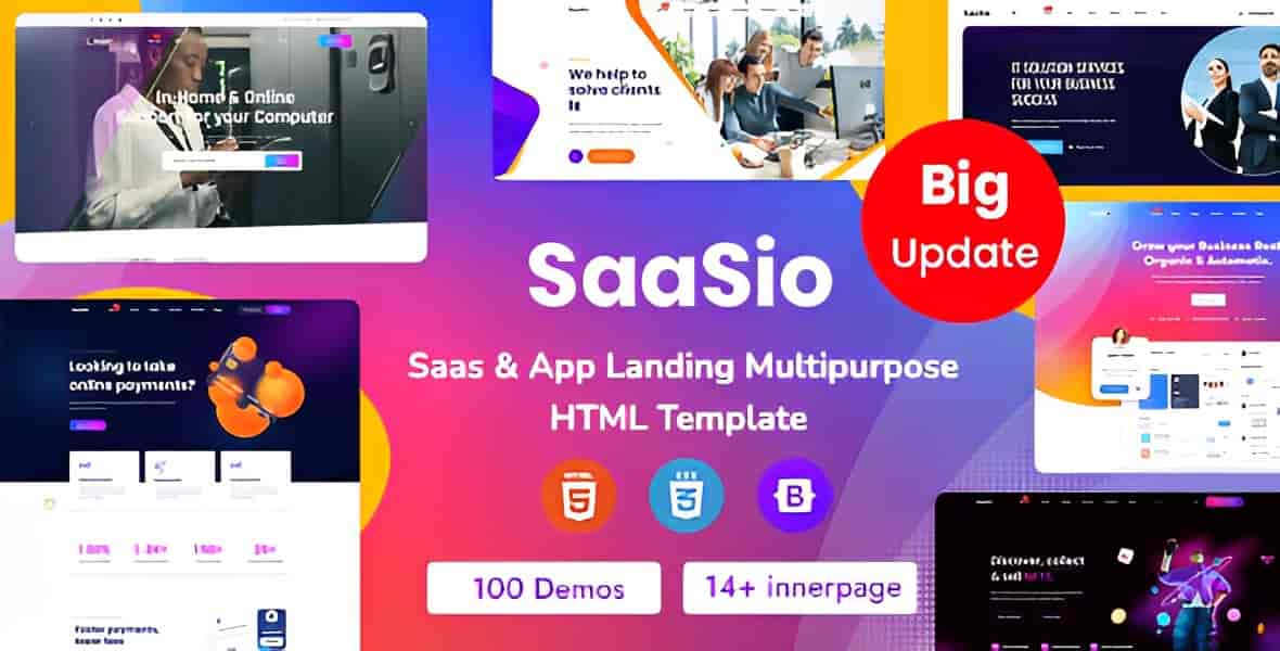 SaaSio one page SaaS HTML template showcasing a clean modern business website layout