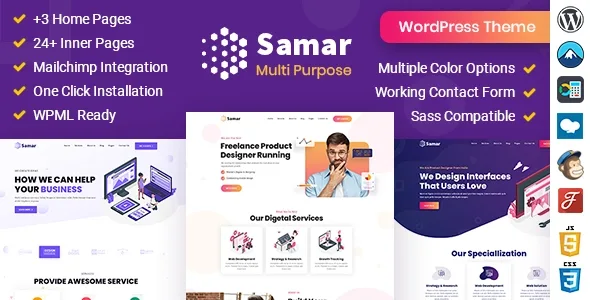 Samar creative agency WordPress theme demo showcasing responsive layout and modern design