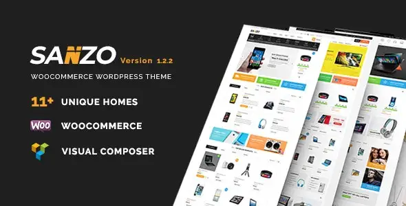 Sanzo responsive WooCommerce WordPress theme demo showing homepage and product layouts