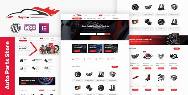 Sayara auto parts WooCommerce WordPress theme storefront layout