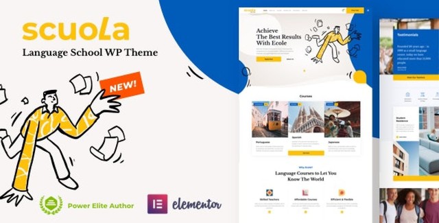 Scuola language school WordPress Elementor theme homepage layout