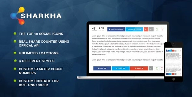 Sharkha WordPress plugin interface showing Twitter share counter and social voting buttons