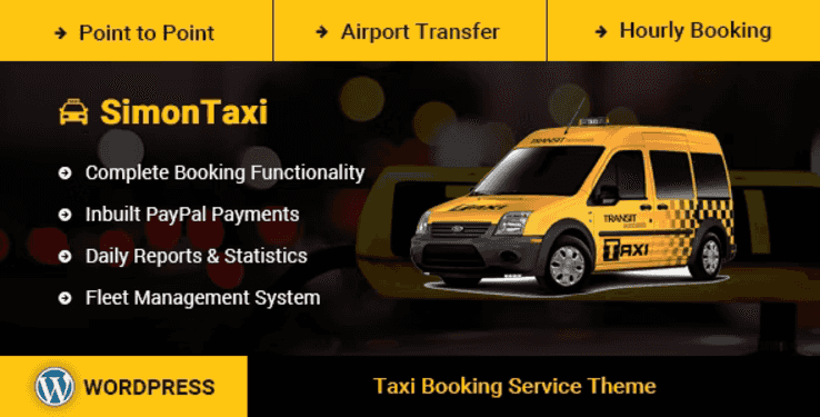 SimonTaxi taxi booking WordPress theme dashboard with built-in booking system and Elementor PRO integration