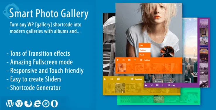 Smart Photo Gallery WordPress plugin displaying a responsive 3D photo gallery with fullscreen viewing and smart album organization