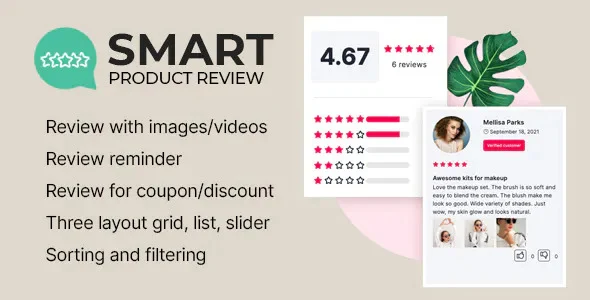 Smart Product Review WooCommerce plugin interface showing review layouts and email settings