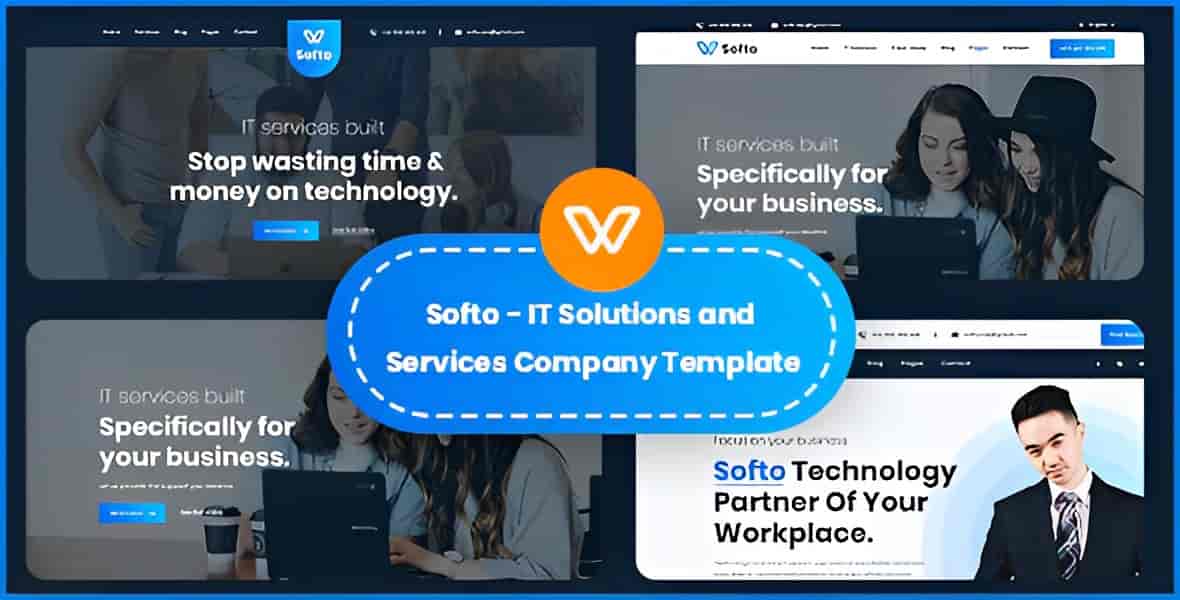 Softo IT Solutions WordPress Theme homepage preview on desktop and mobile