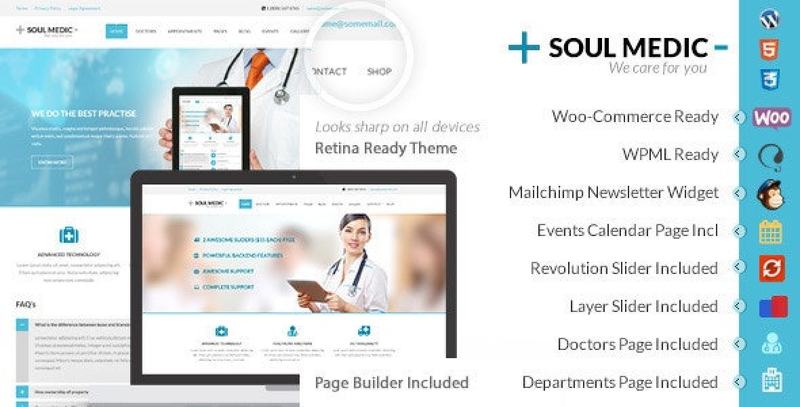 SoulMedic medical WordPress theme preview for hospital and doctor websites