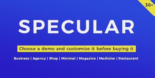 Specular multi-purpose WordPress theme demo showcase with Elementor PRO