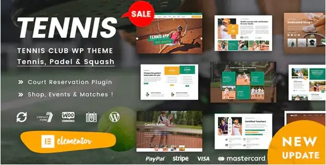 Spyn tennis club WordPress theme website layout on desktop