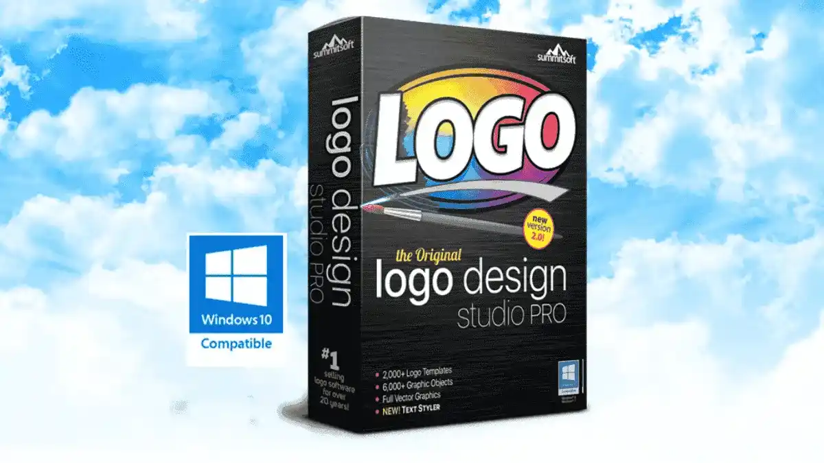 Summitsoft Logo Design Studio Pro interface showing vector logo templates and editing tools on Windows