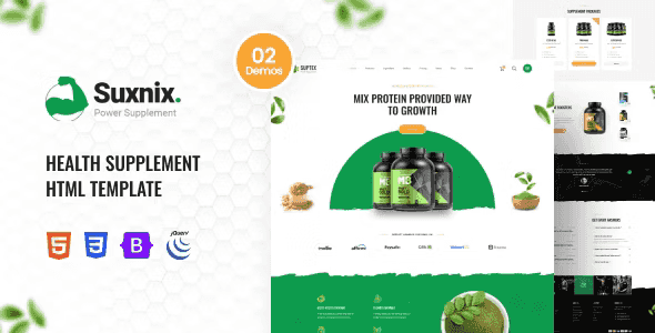Suxnix health supplement landing page HTML template preview