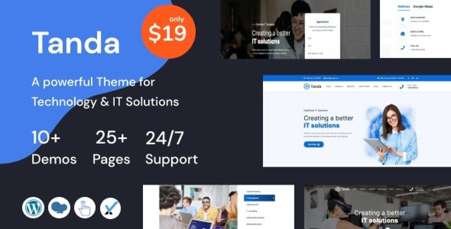 Tanda technology and IT solutions WordPress theme preview with responsive design layouts