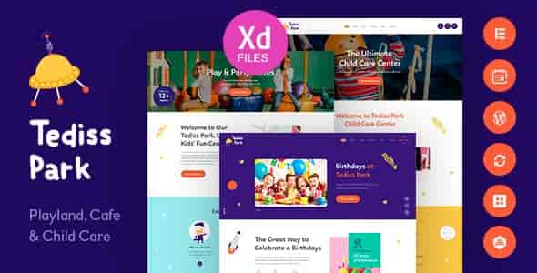 Tediss WordPress theme preview for children's play area and daycare center website