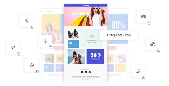 WooCommerce Email Customizer Pro interface showing drag and drop template builder