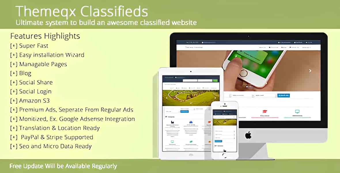 Themeqx Laravel Classified Ads CMS dashboard and responsive classifieds platform interface