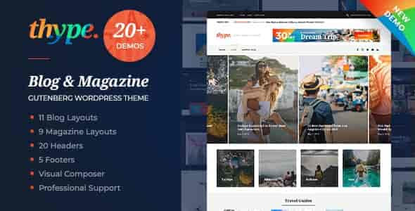 Thype WordPress theme demo showing blog and magazine layouts