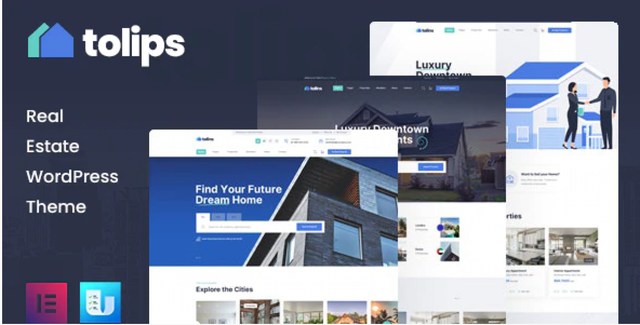 Tolips real estate WordPress theme homepage demo showcasing property listings