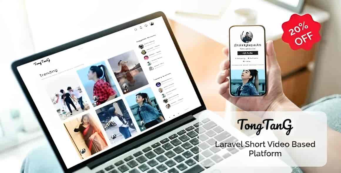 TongTang Laravel short video sharing platform interface on desktop and mobile