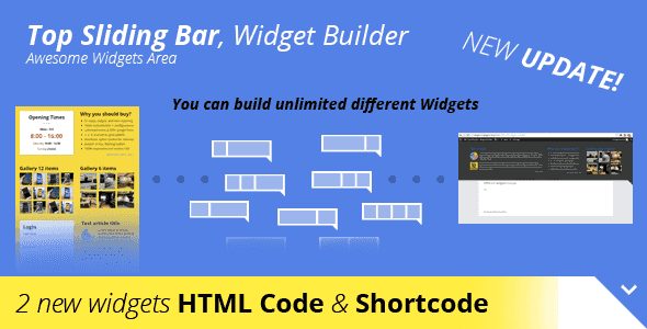Top Sliding Bar WordPress Plugin interface showing customizable widget settings and Elementor integration