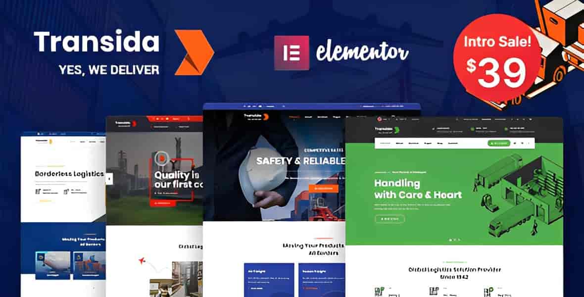 Transida logistics WordPress theme homepage layout for transportation and freight businesses