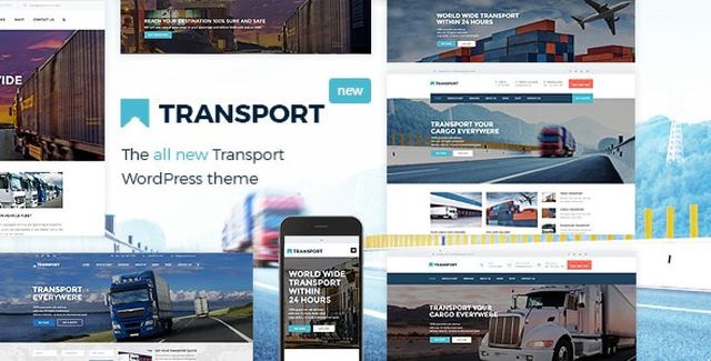 Transport WordPress theme screenshot showing a logistics and shipping website layout