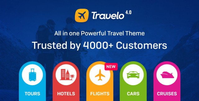 Travelo travel and hotel booking WordPress theme homepage preview