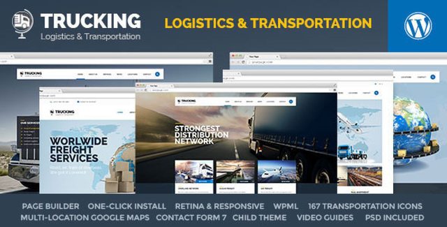 Trucking WordPress theme homepage layout for logistics and transportation companies